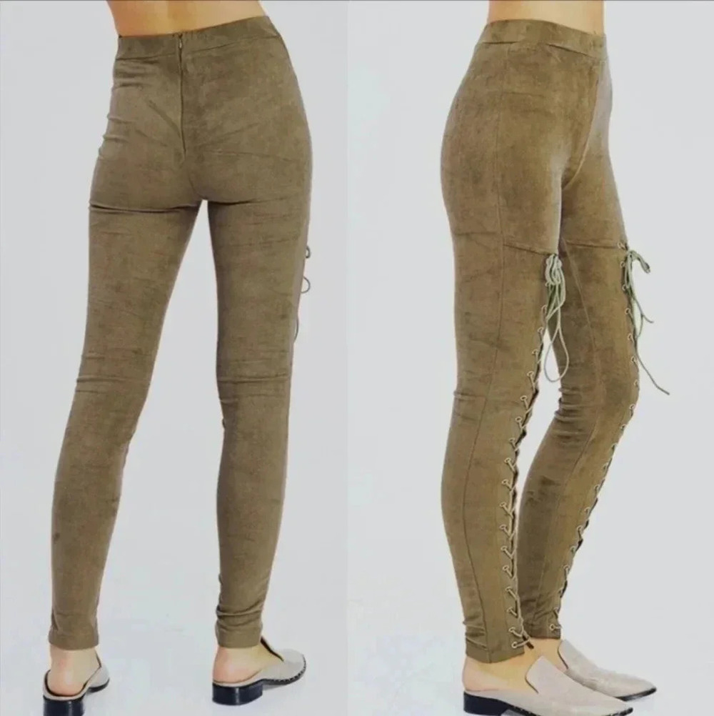 Olive LACE UP SKINNIES - Picture 2 of 2
